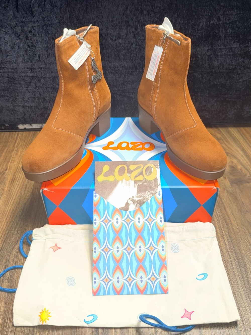 Women's Tan Suede Platform Ankle Booties / Vanilla Scented Soles